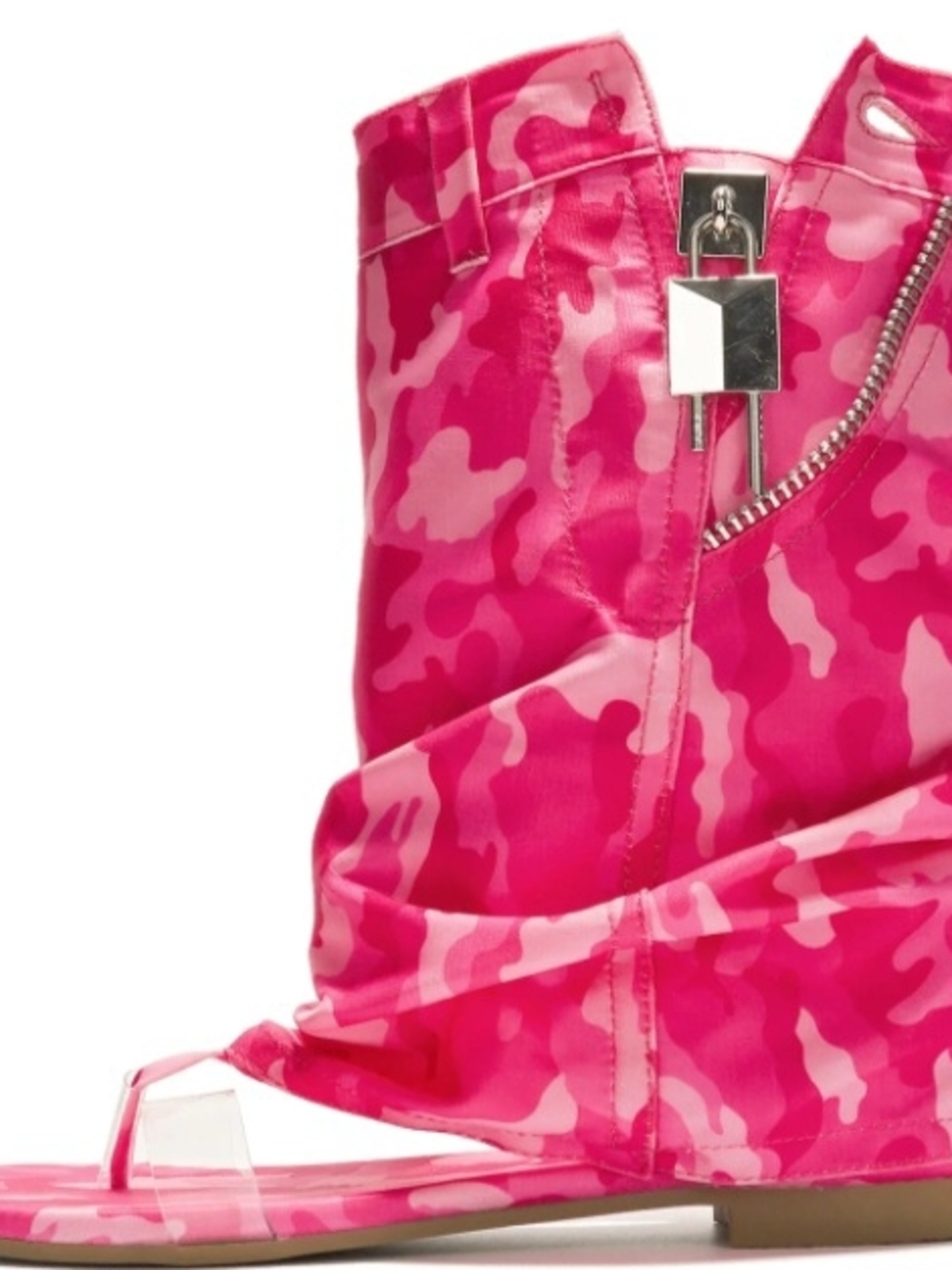 Hot Pink Camo Slouchy Thigh-High Sandals - Picture 2 of 7